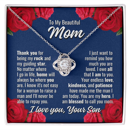 To Mom From Son "Thank you for being..." Love Knot Necklace