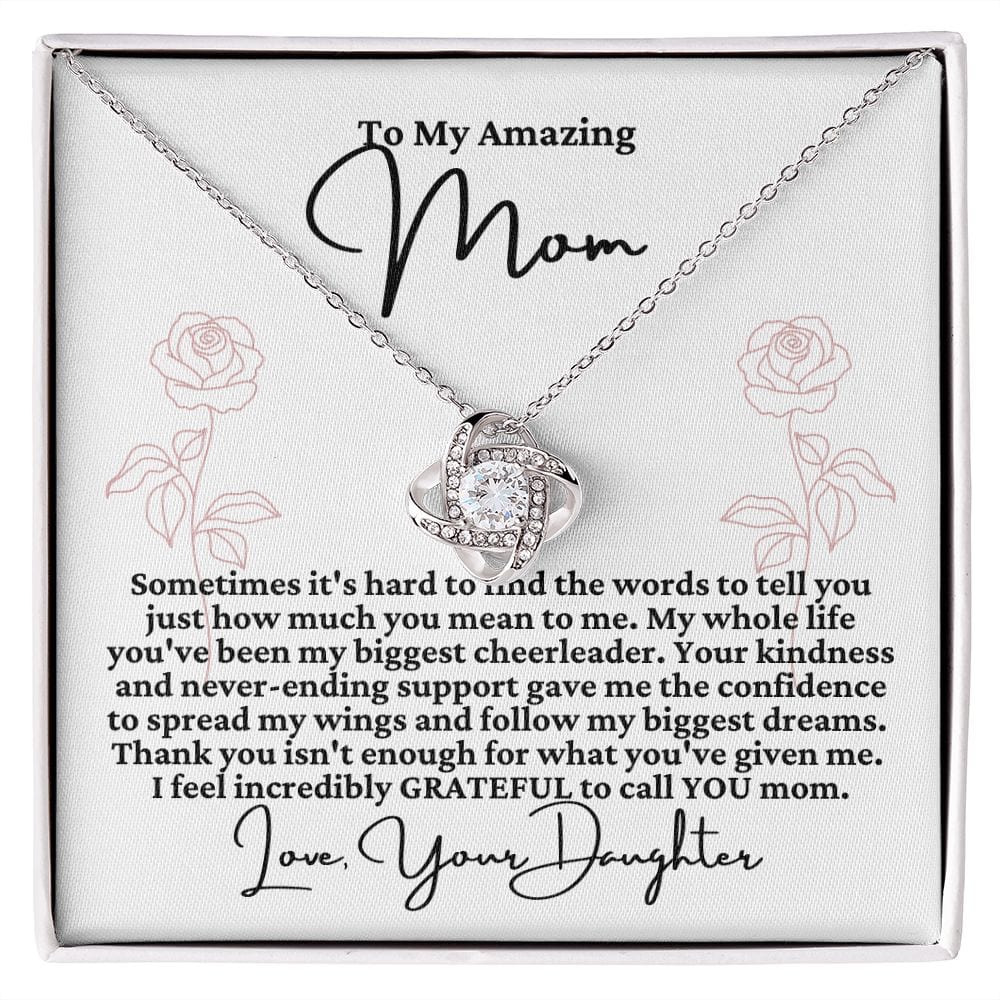 To Mom From Daughter "Sometimes it's hard to..." Love Knot Necklace