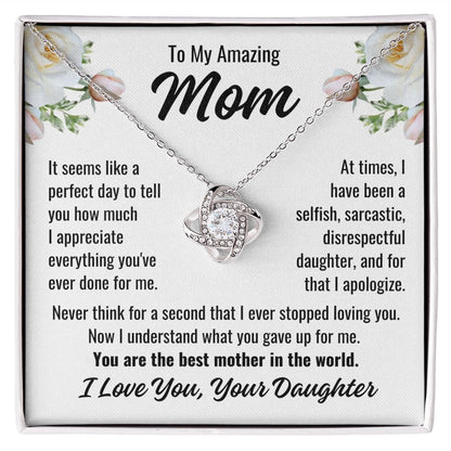 To Mom From Daughter "It seems like a perfect day..." Love Knot Necklace