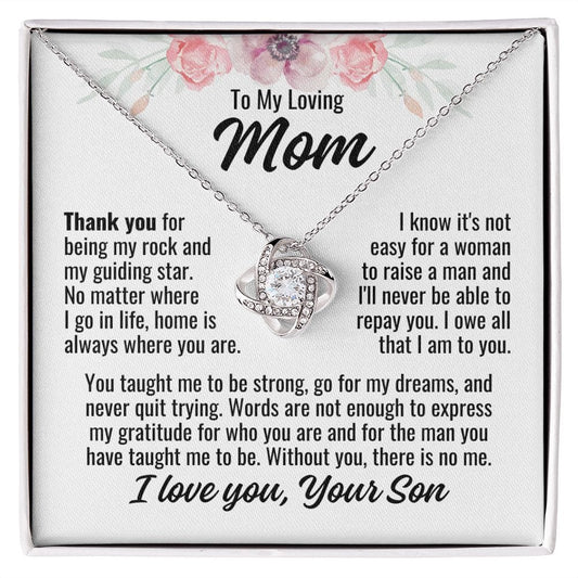 To Mom From Son "Thank you for...." Love Knot Necklace