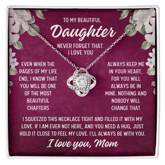 To Daughter From Mom "Even when the..." Love Knot Necklace
