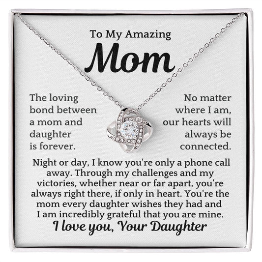 To Mom From Daughter "The loving bond between..." Love Knot Necklace