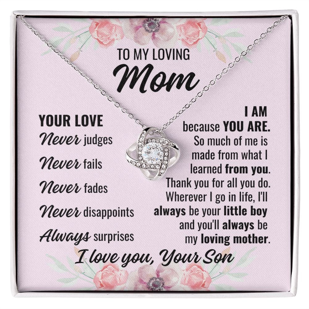 To Mom From Son "Your Love Never..." Love Knot Necklace