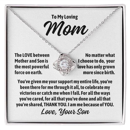 To Mom From Son "The love between mother and son..." Love Knot Necklace