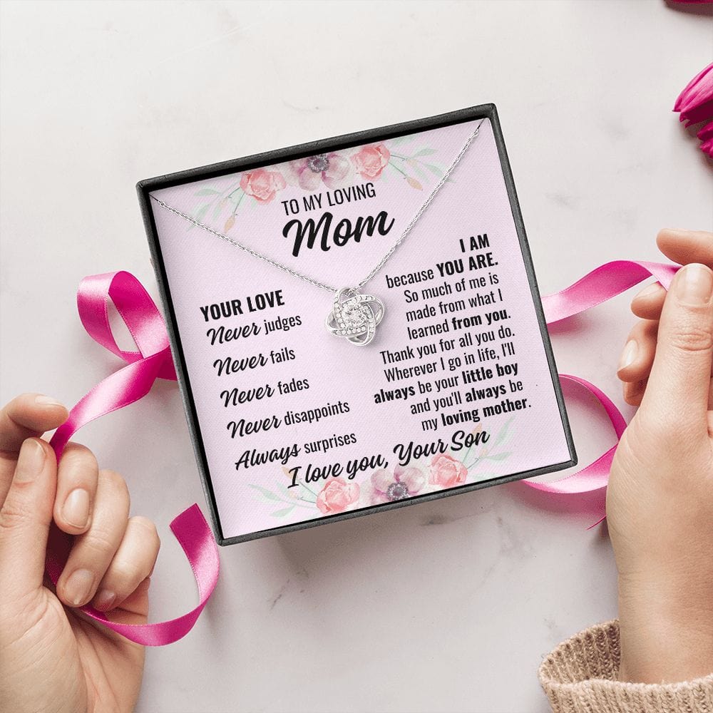 To Mom From Son "Your Love Never..." Love Knot Necklace