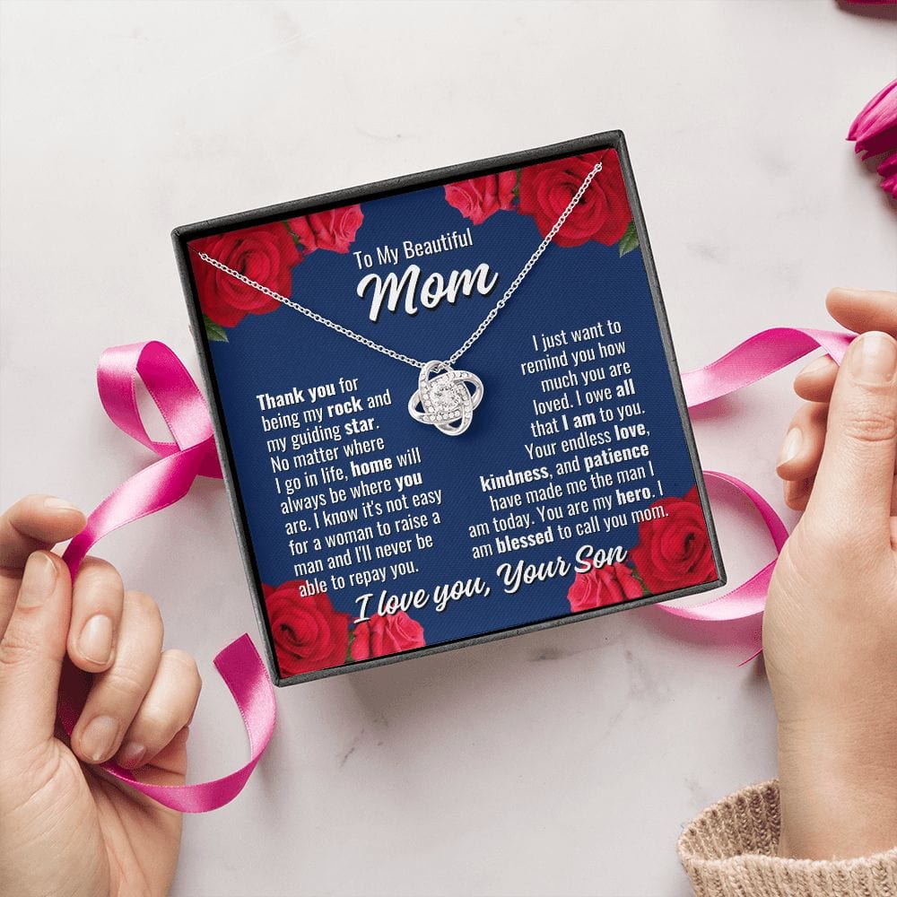 To Mom From Son "Thank you for being..." Love Knot Necklace