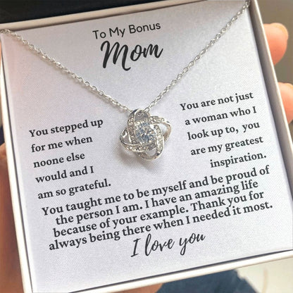 To My Bonus Mom "You stepped up..." Love Knot Necklace
