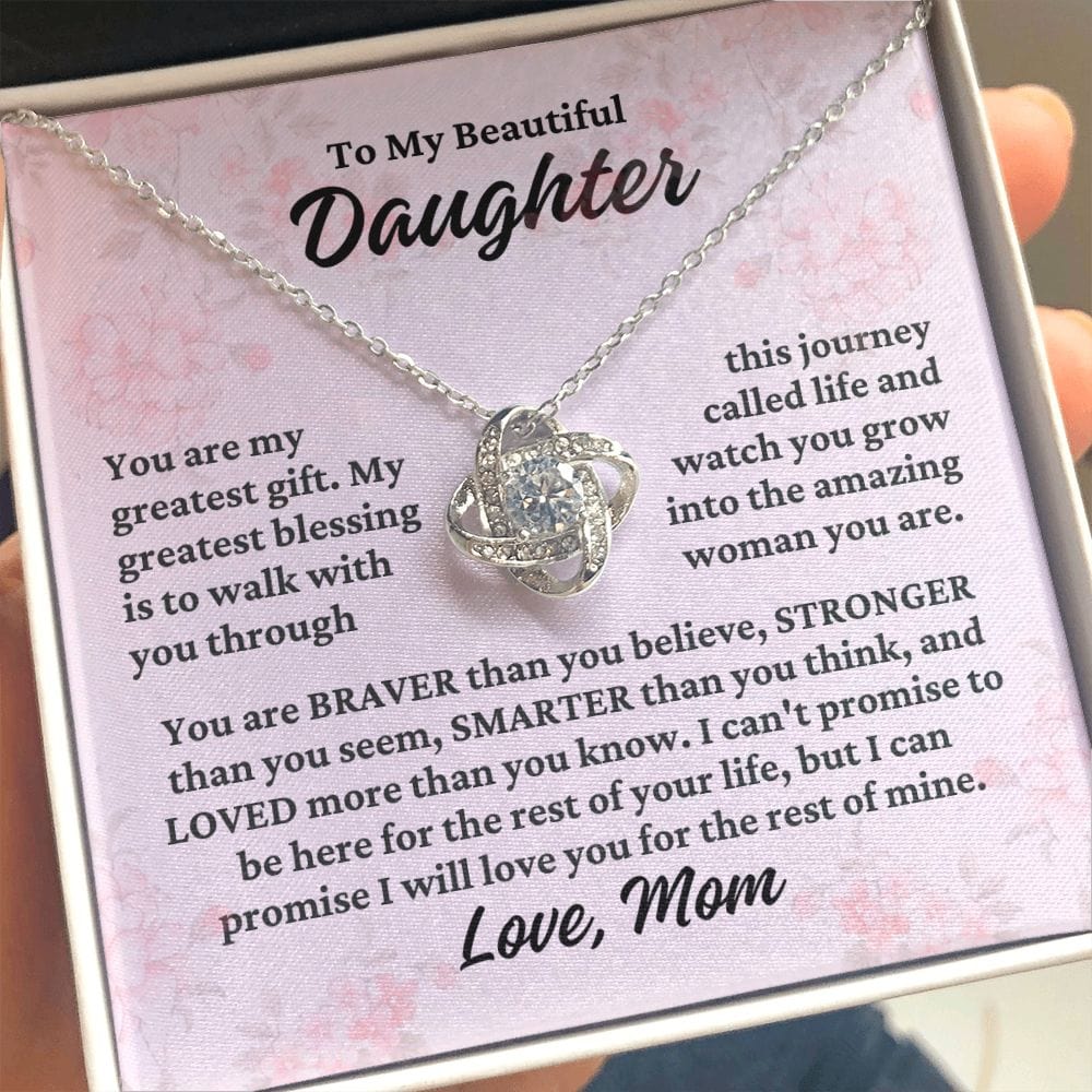 To Daughter From Mom "You are my greatest..." Love Knot Necklace