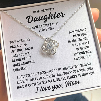 To Daughter from Mom "Even when the pages..." Love Knot Necklace