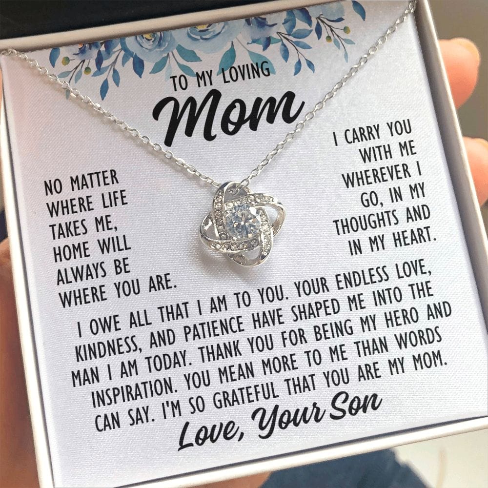 To Mom From Son "No matter where life..." Love Knot Necklace