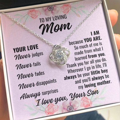 To Mom From Son "Your Love Never..." Love Knot Necklace