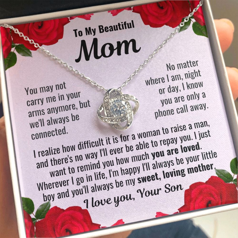 To Mom From Son "You may not carry me..." Love Knot Necklace