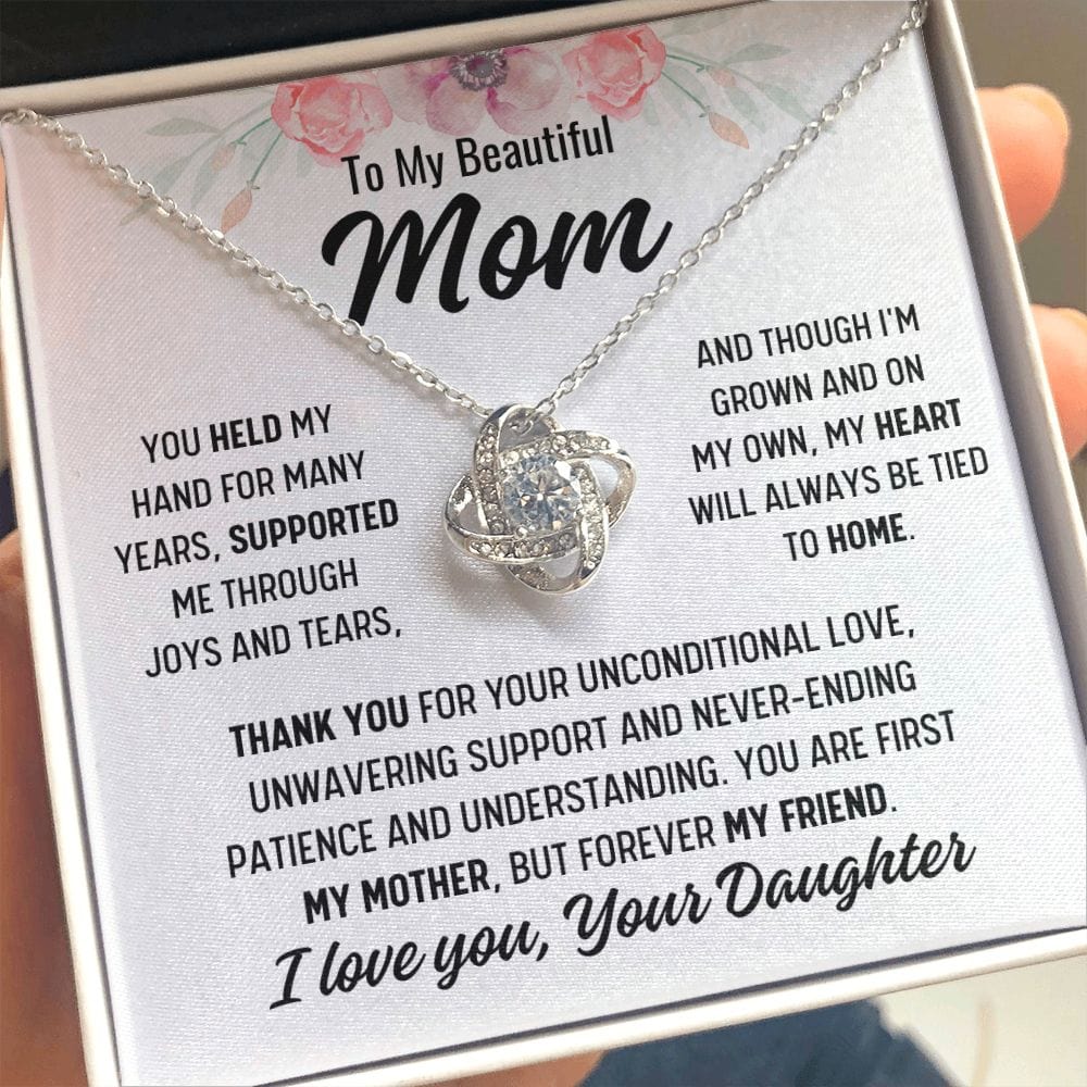 To Mom From Daughter "You held my hand..." Love Knot Necklace