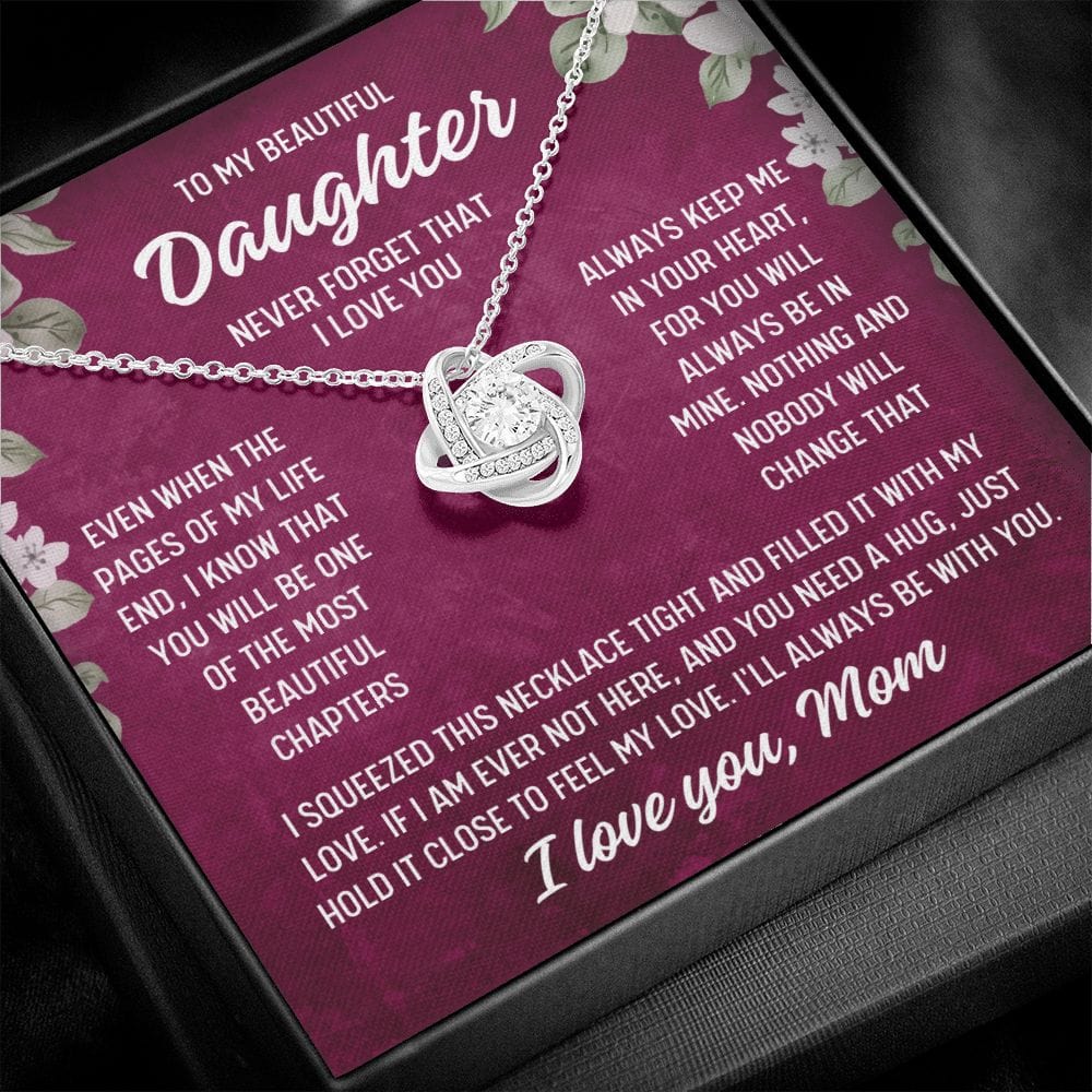 To Daughter From Mom "Even when the..." Love Knot Necklace