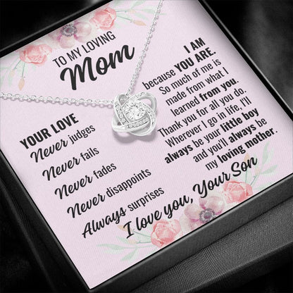 To Mom From Son "Your Love Never..." Love Knot Necklace