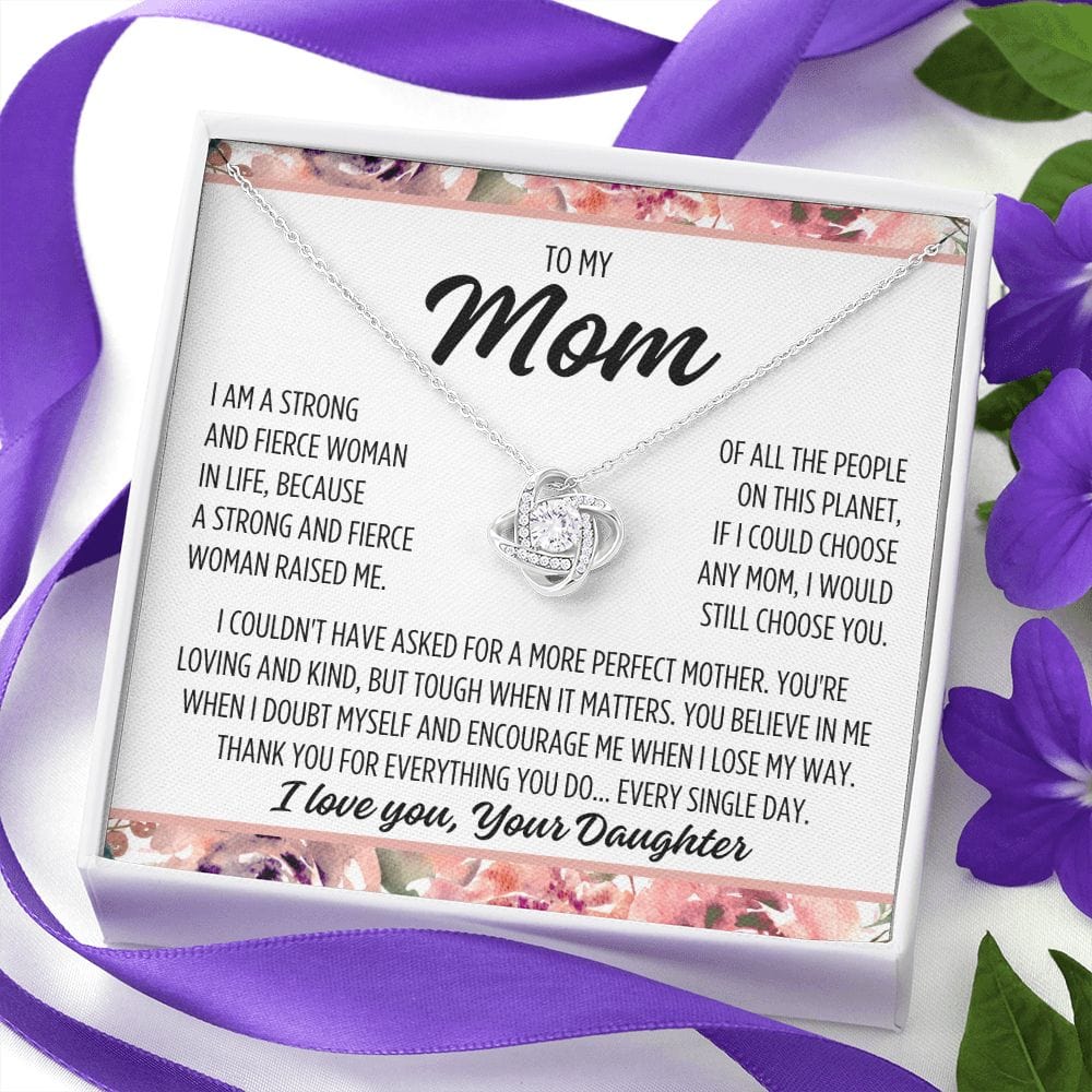 To Mom From Daughter "I am a strong..." Love Knot Necklace
