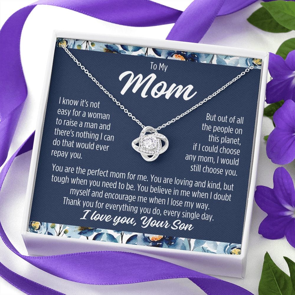 To Mom From Son "I know it's not easy..." Love Knot Necklace