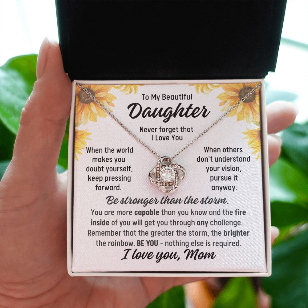 To Daughter From Mom "When the world..." Love Knot Necklace