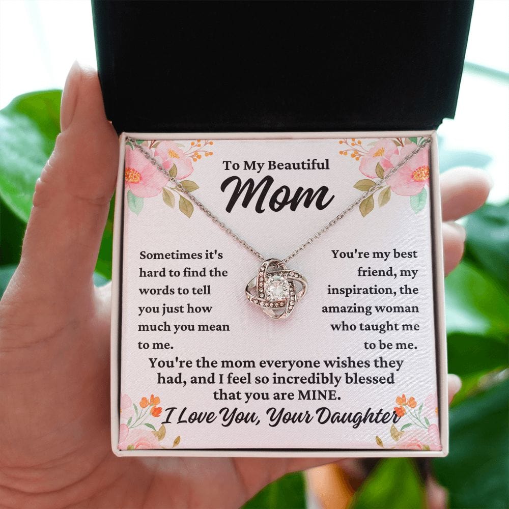 To Mom From Daughter "Sometimes it's hard..." Love Knot Necklace