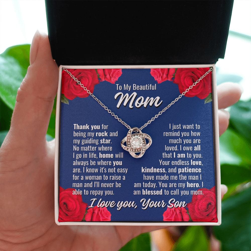 To Mom From Son "Thank you for being..." Love Knot Necklace