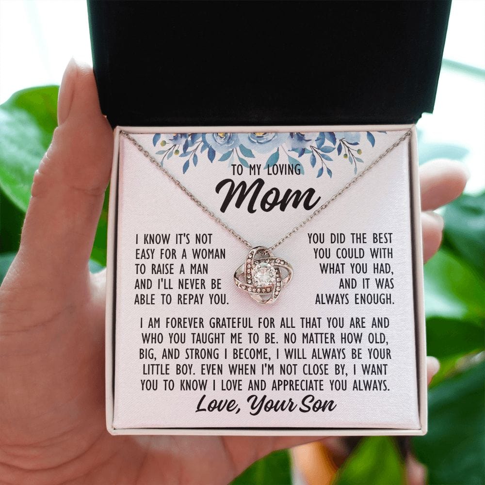 To Mom From Son "I know it's not easy..." Love Knot Necklace