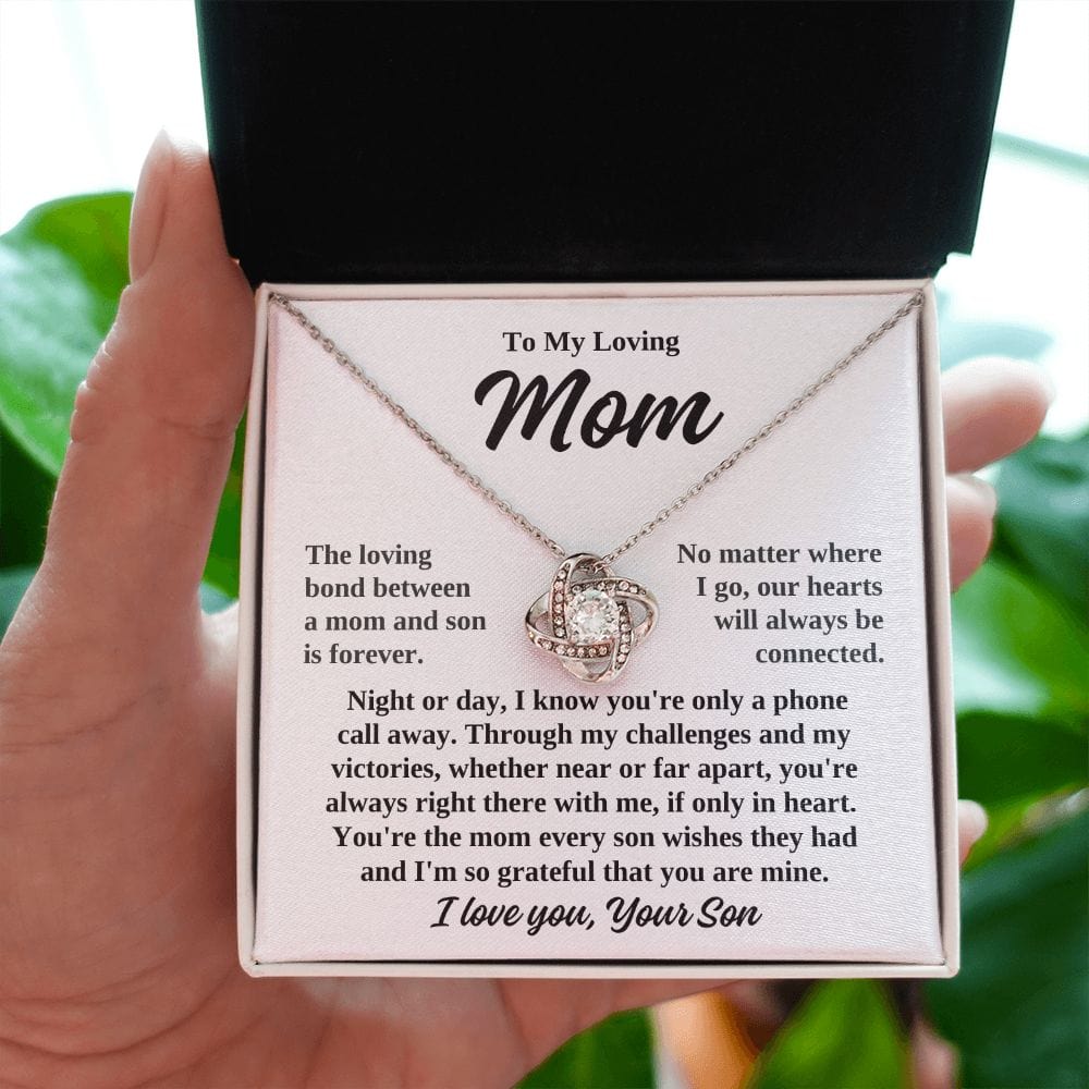 To Mom From Son "The loving bond between..."  Love Knot Necklace