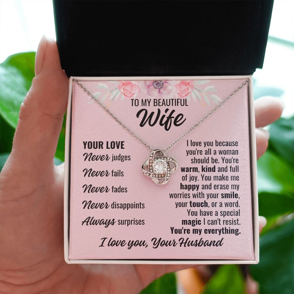 To Wife From Husband "Your Love Never..." Love Knot Necklace