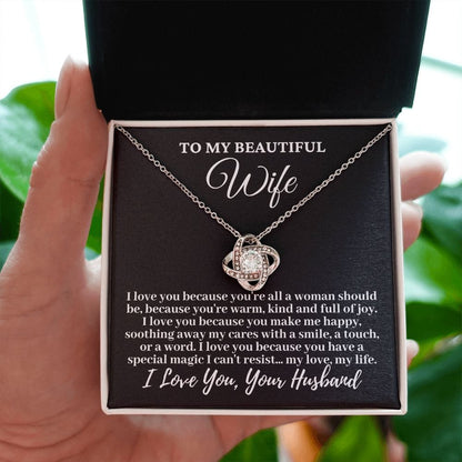 Husband to Wife "I love you because..." Love Knot Necklace