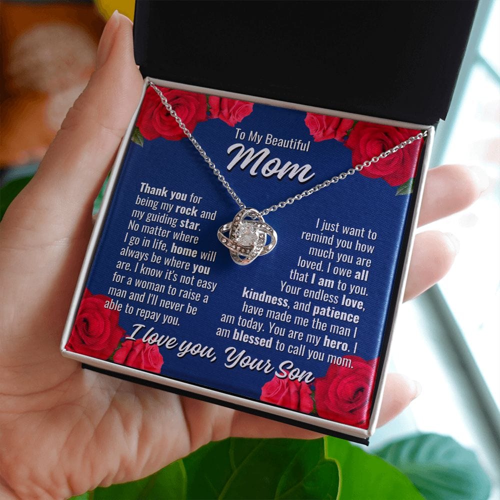 To Mom From Son "Thank you for being..." Love Knot Necklace