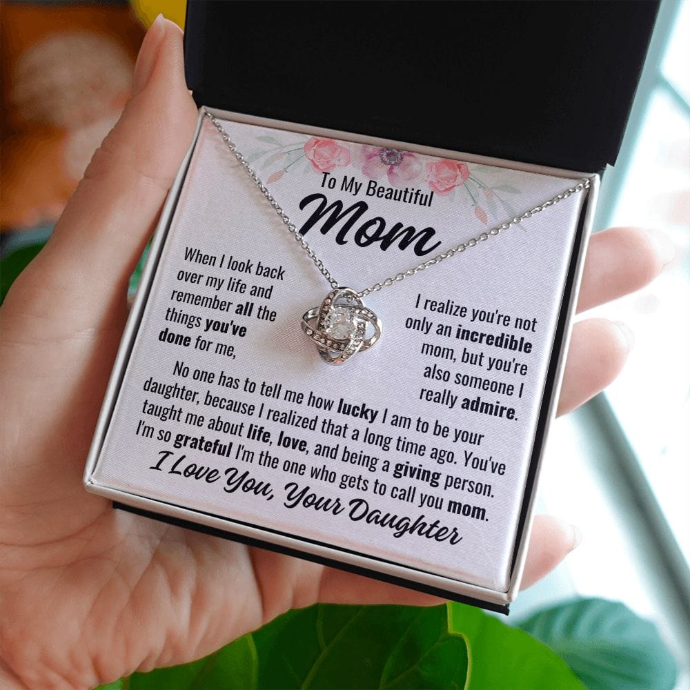 To Mom From Daughter "When I look back..." Love Knot Necklace