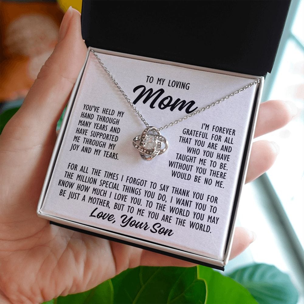 To Mom From Son "You've held my hand..." Love Knot Necklace