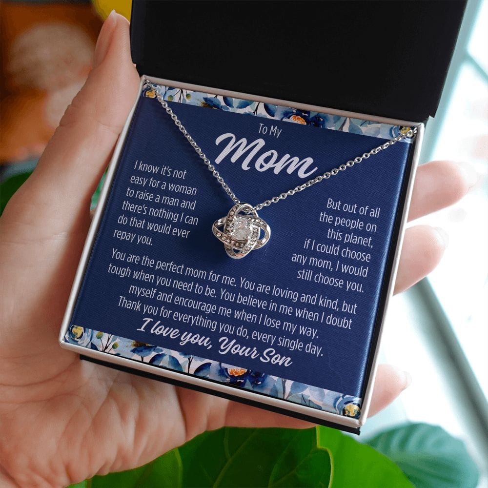 To Mom From Son "I know it's not easy..." Love Knot Necklace