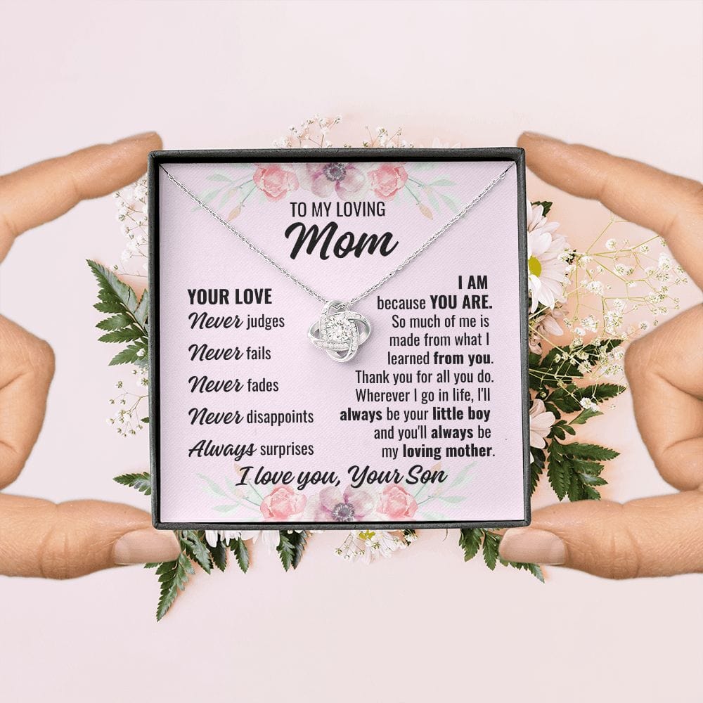 To Mom From Son "Your Love Never..." Love Knot Necklace