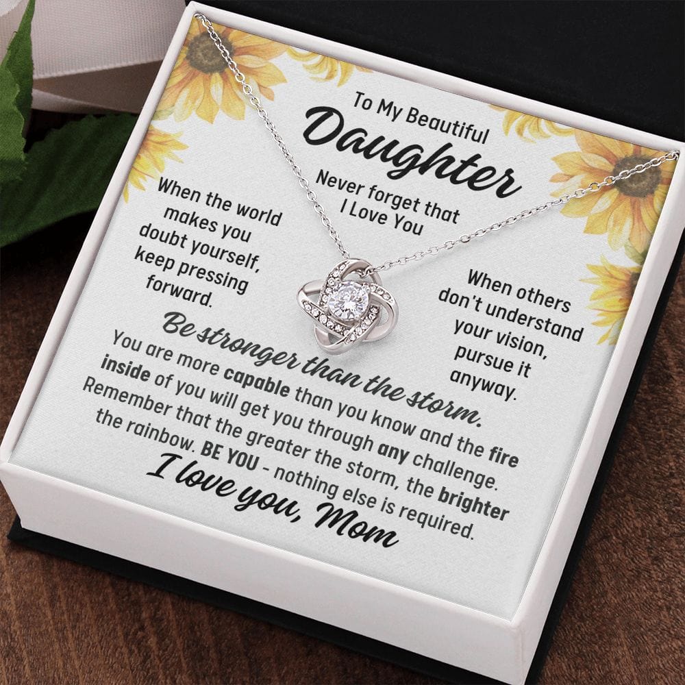 To Daughter From Mom "When the world..." Love Knot Necklace