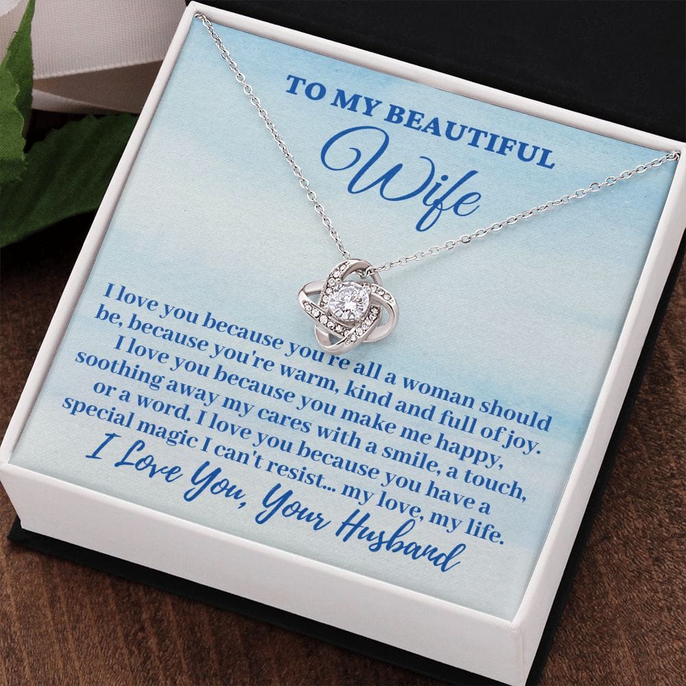 Husband To My Beautiful Wife "I love you because..." Love Knot Necklace
