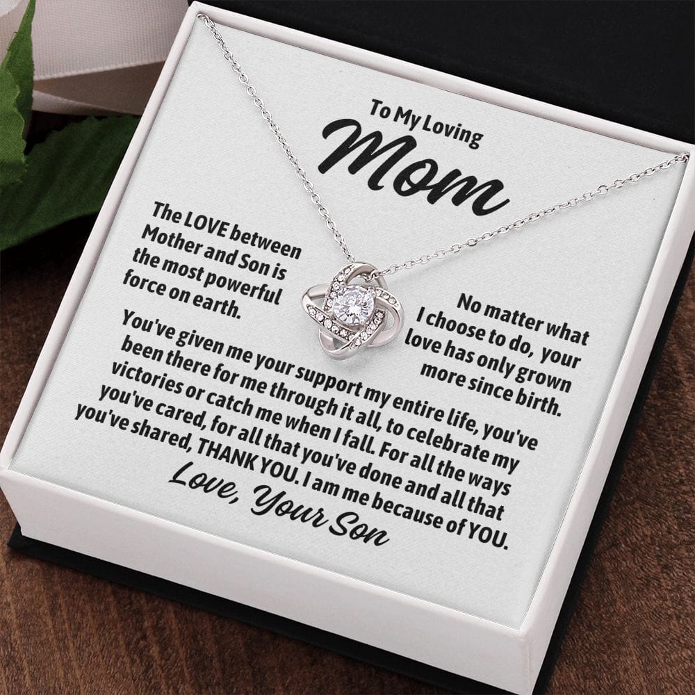 To Mom From Son "The love between mother and son..." Love Knot Necklace