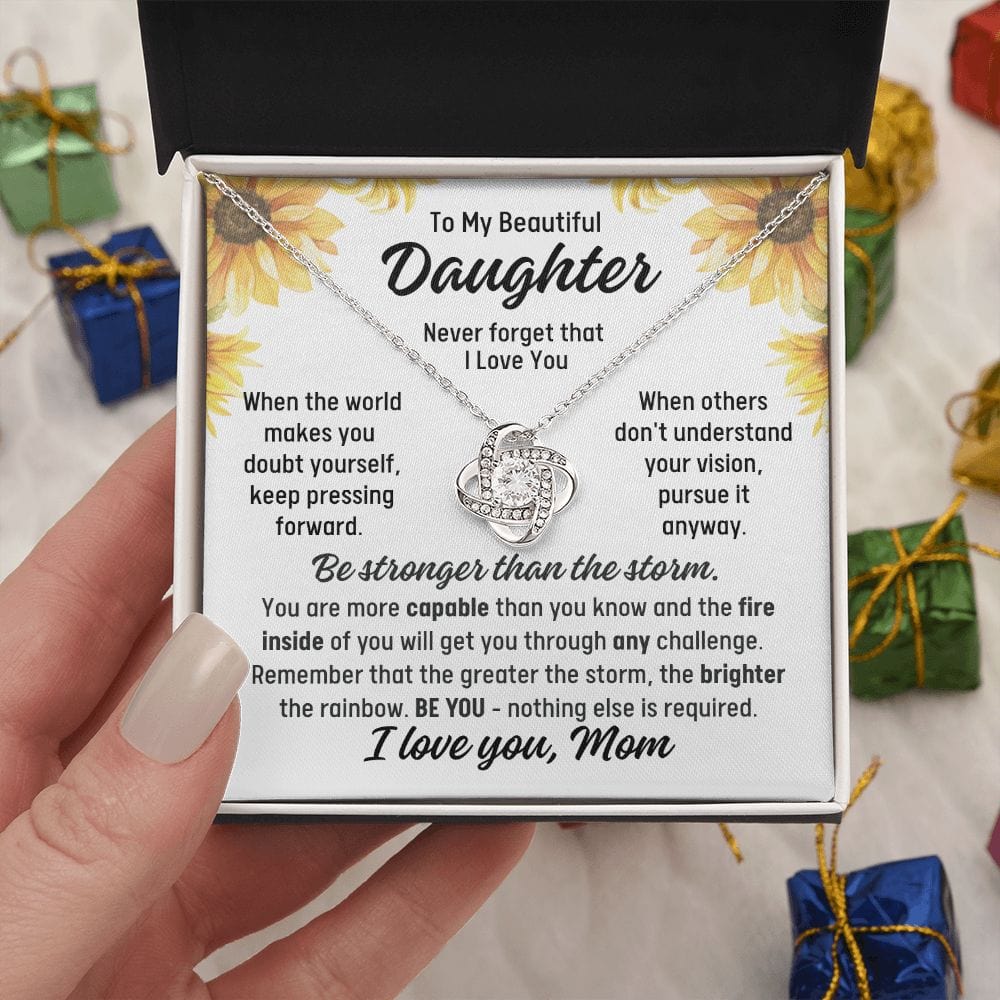 To Daughter From Mom "When the world..." Love Knot Necklace