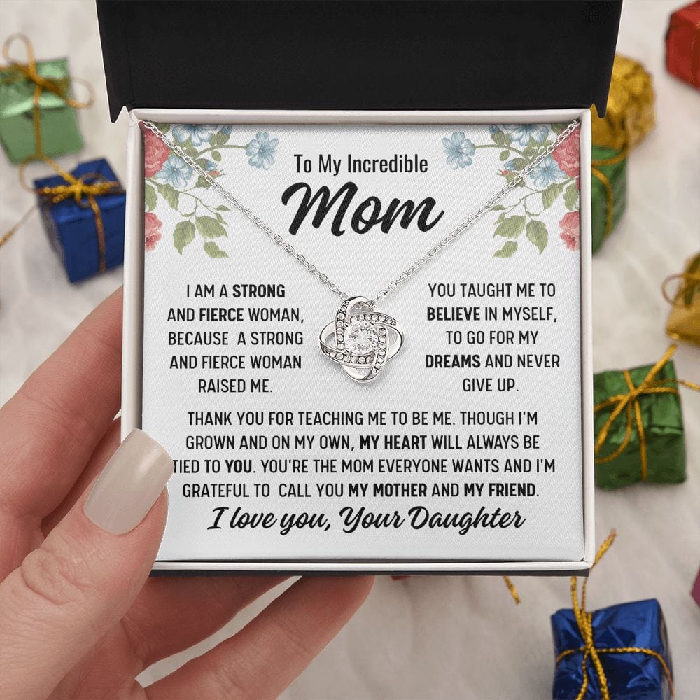 To Mom From Daughter "I am a strong..." Love Knot Necklace