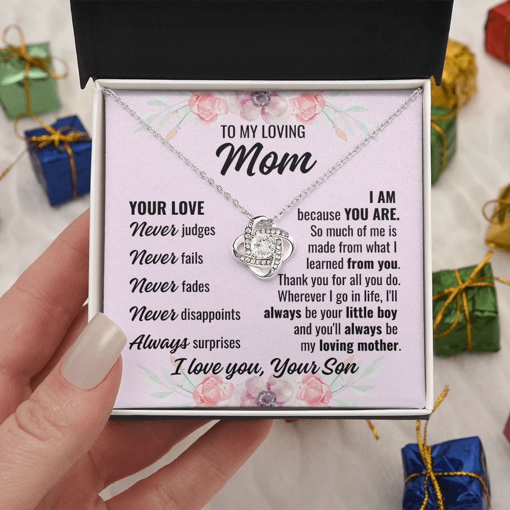 To Mom From Son "Your Love Never..." Love Knot Necklace
