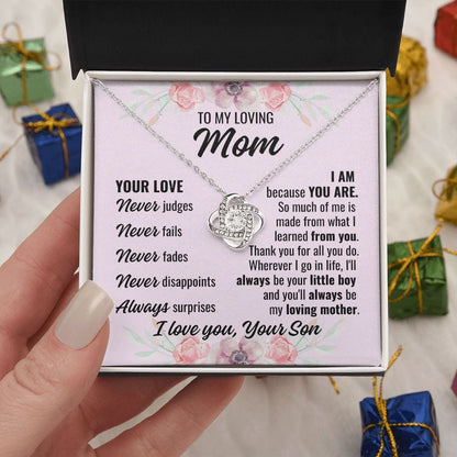 To Mom From Son "Your Love Never..." Love Knot Necklace