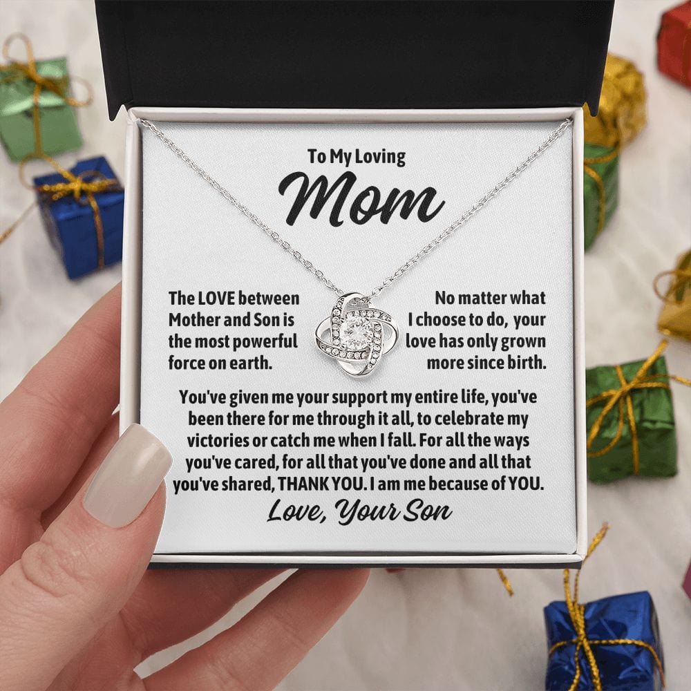 To Mom From Son "The love between mother and son..." Love Knot Necklace