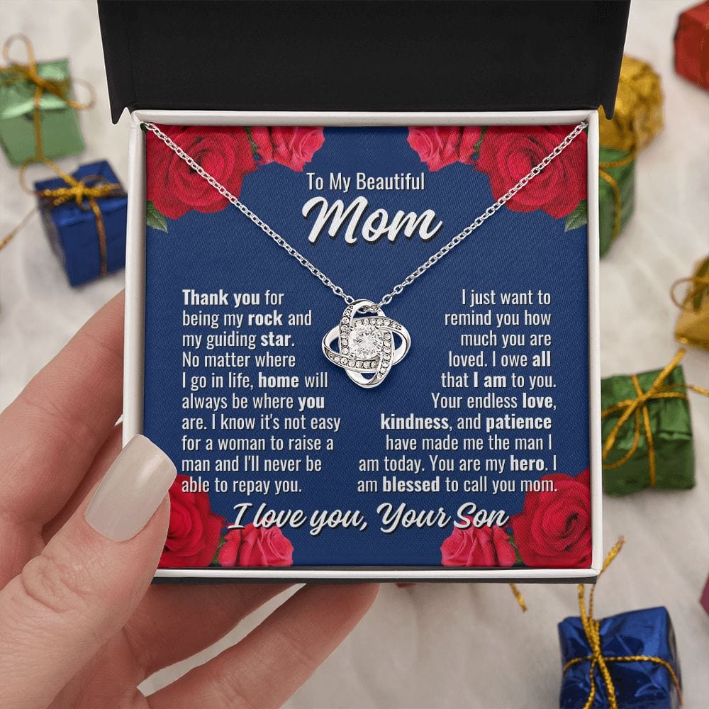 To Mom From Son "Thank you for being..." Love Knot Necklace