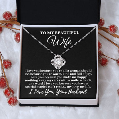 Husband to Wife "I love you because..." Love Knot Necklace