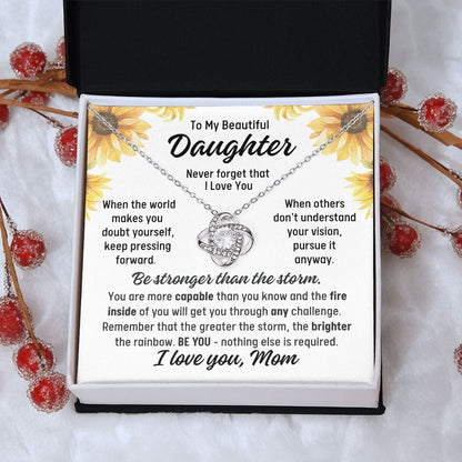 To Daughter From Mom "When the world..." Love Knot Necklace