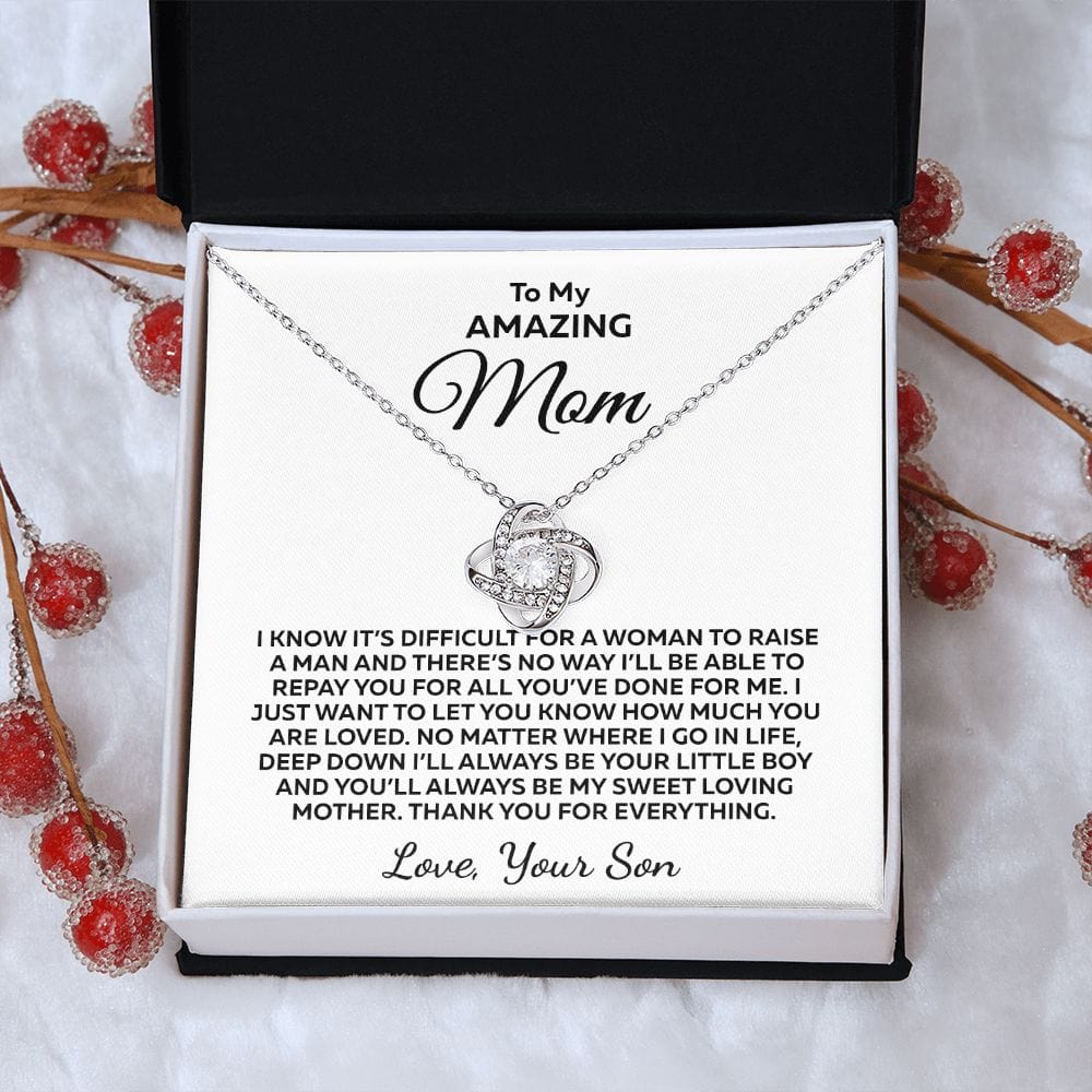 To Mom From Son "I know it's difficult for a..." Love Knot Necklace