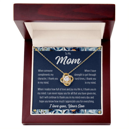 To Mom From Son "When someone..." Love Knot Necklace