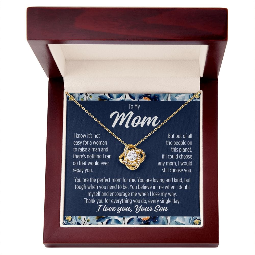 To Mom From Son "I know it's not easy..." Love Knot Necklace