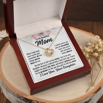 To Mom From Daughter "When I look back..." Love Knot Necklace