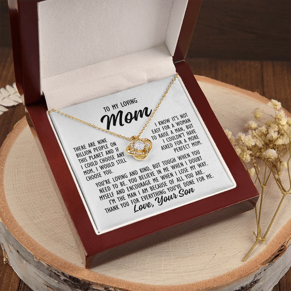 To Mom From Son "There are nine billion..."  Love Knot Necklace