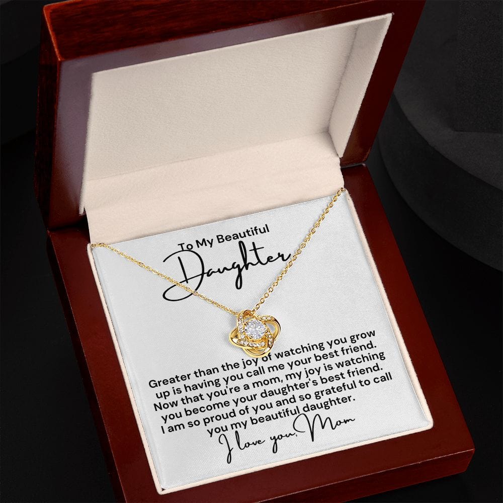 To Daughter From Mom "Greater than the joy of..." Love Knot Necklace